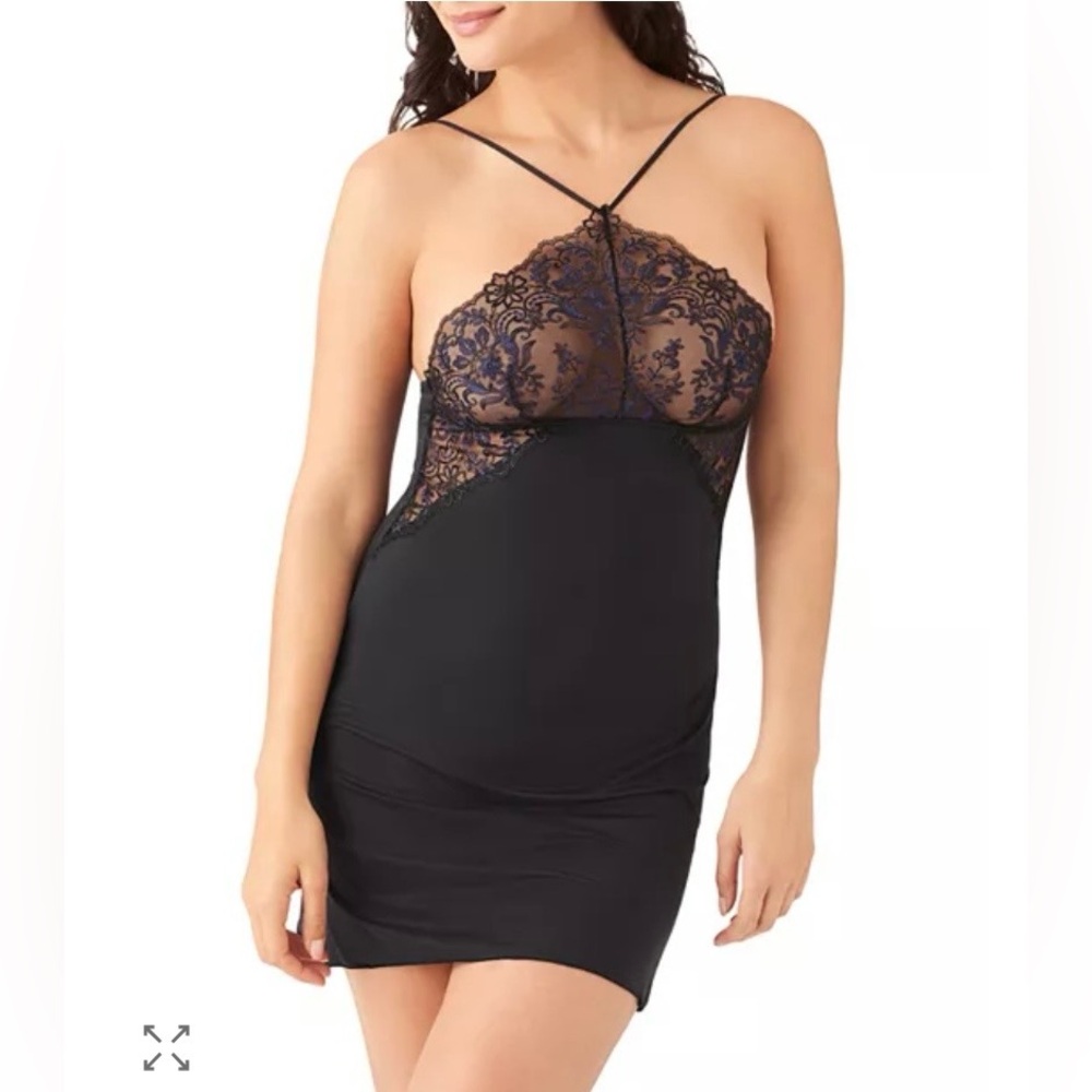 Wacoal Scene Stealer Lace Chemise Black Lingerie Slip Nightgown Boudoir M NWT